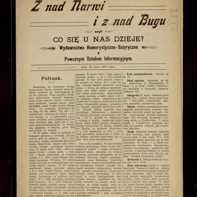 "Z nad Narwi i znad Bugu", pierwsza strona gazety z 1906 r. w zbiorach Polony (BN).