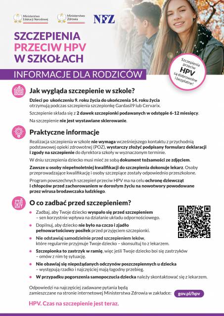 Szczepienia przeciw HPV w szkołach - Informacje dla rodziców 