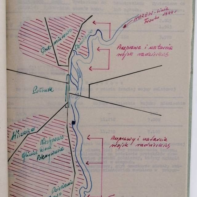 Szkic ze zniszczeniami po przejściu frontu i zakończeniu walk na przyczółku (APW O/Pułtusk sygn. 79/31/0/15/579)