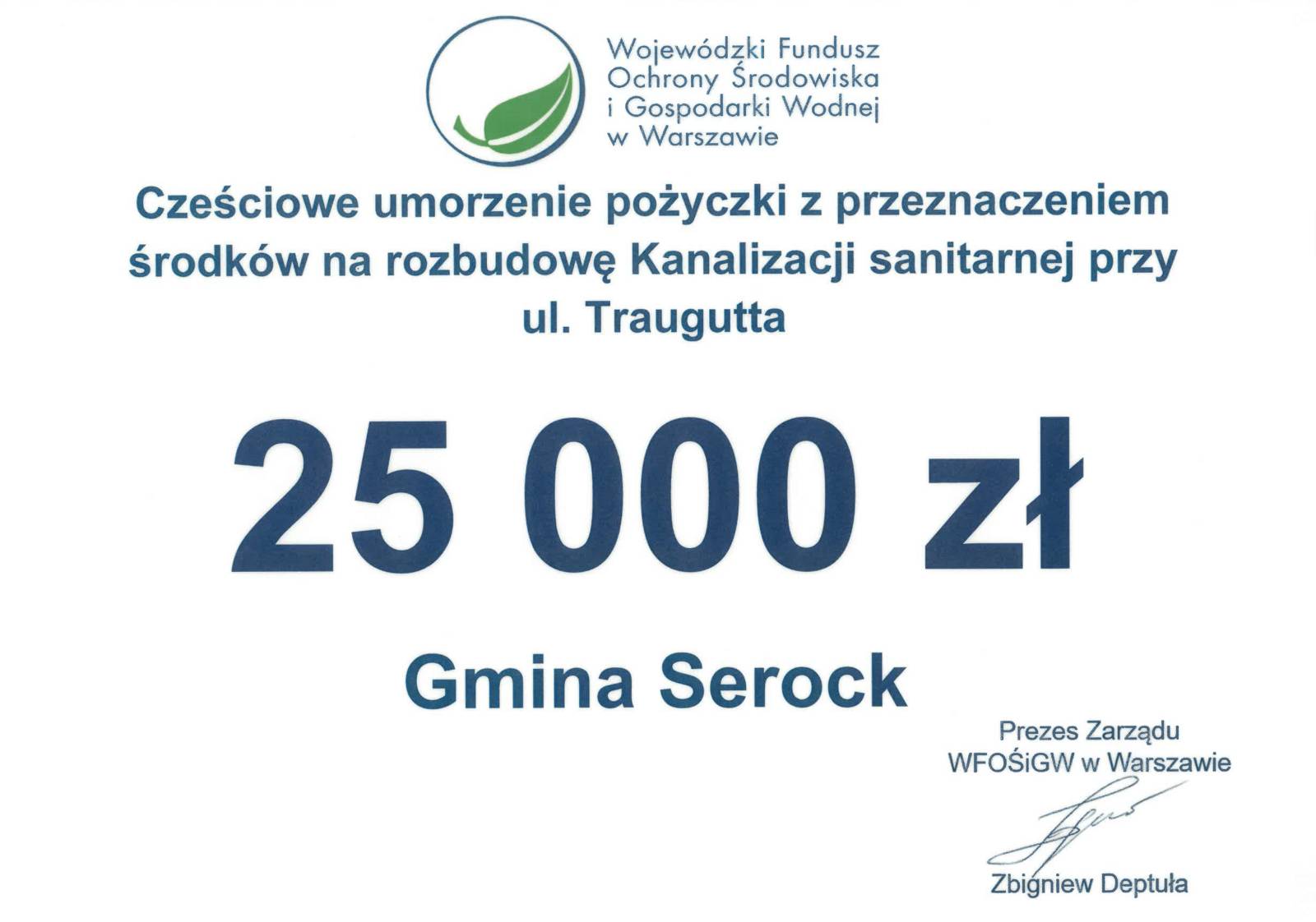 Częściowe umorzenie pożyczki z przeznaczeniem środków na rozbudowę kanalizacji sanitarnej przy ul. Traugutta 