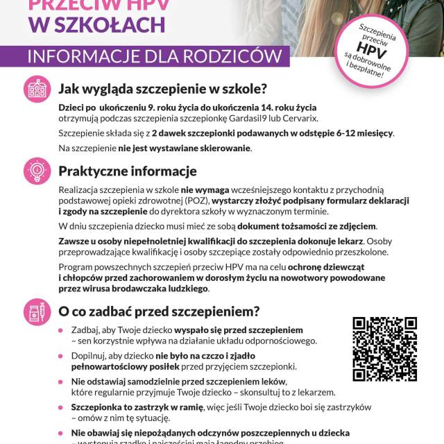 Szczepienia przeciw HPV w szkołach - Informacje dla rodziców