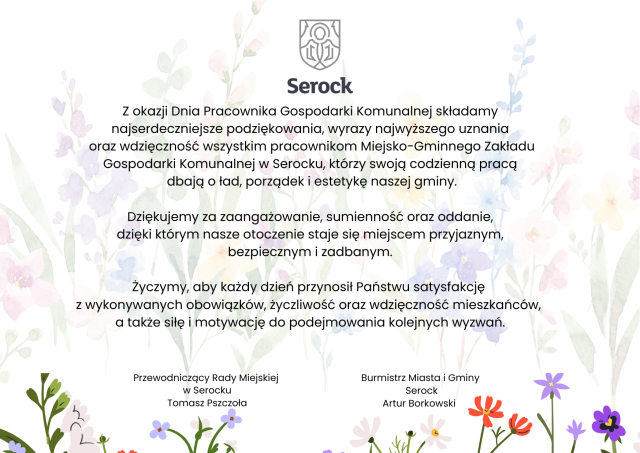 Z Podziękowaniami dla Pracowników Gospodarki Komunalnej