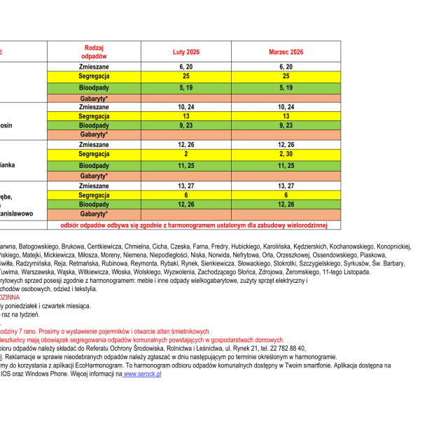Harmonogram odbioru odpadów