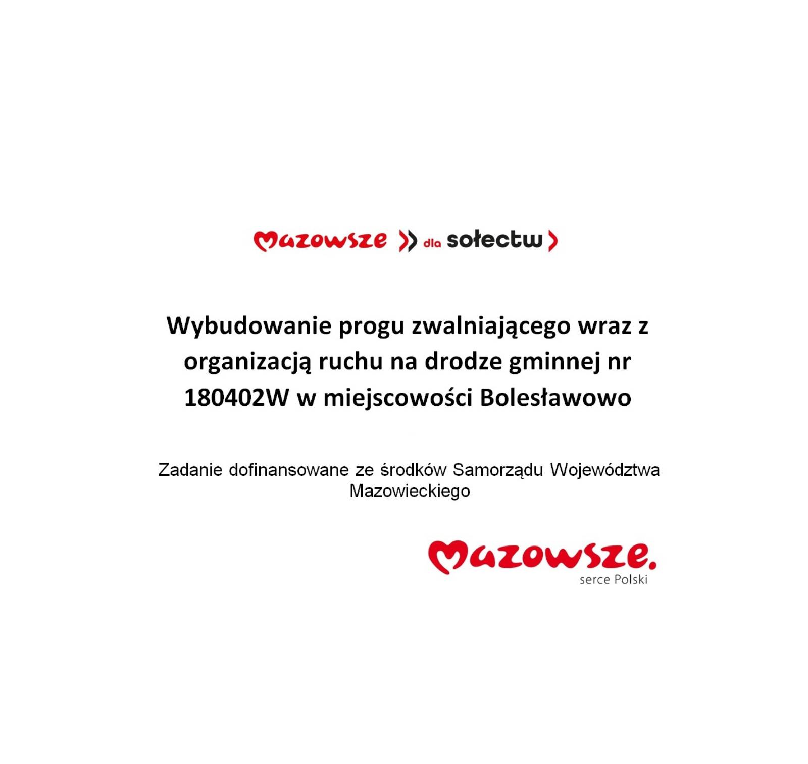 Wybudowanie progu zwalniającego wraz z organizacją ruchu na drodze gminnej nr 180402W w miejscowości Bolesławowo 