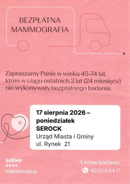 Bezpłatne badania mammograficzne w Serocku
