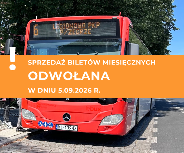 SPRZEDAŻ BILETÓW MIESIĘCZNYCH ODWOŁANA w dniu 5.09.2026 r.