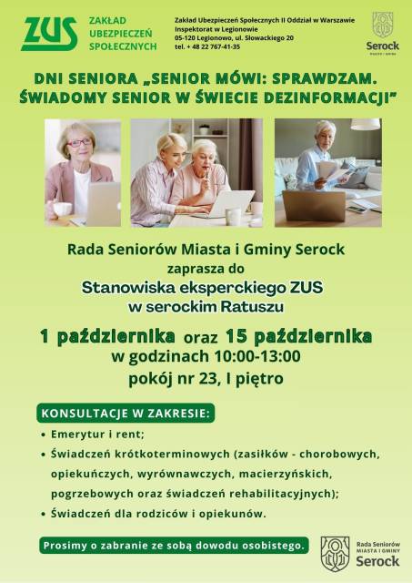 Dni Seniora – Stanowisko eksperckie ZUS w Serocku (1 i 15 października 2026)