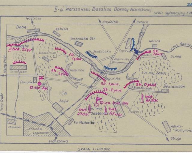 Szkic sytuacyjny walk w rejonie Zegrza (ze zbiorów CAW, sygn. IX.2.2.317)