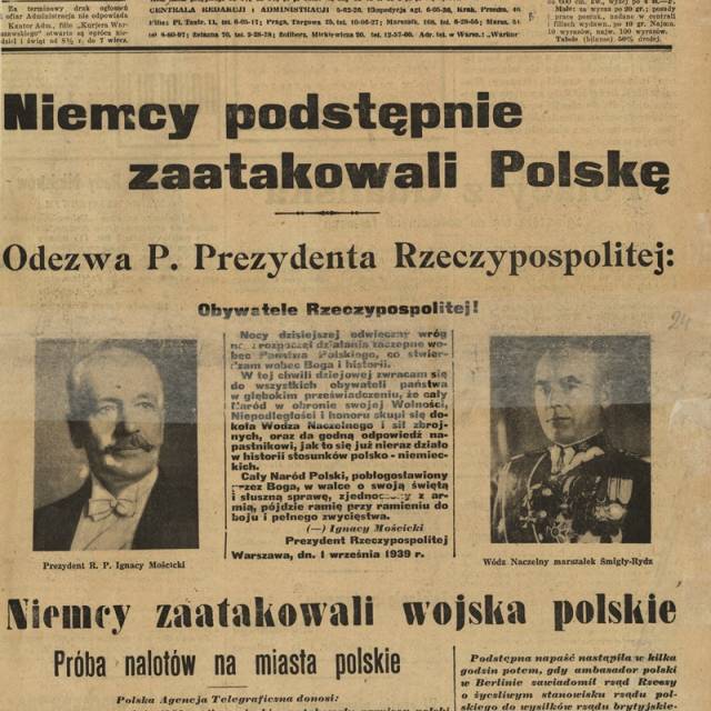 Pierwsza strona "Kurjera Warszawskiego" nr 241 z 1 września 1939 (Polona)