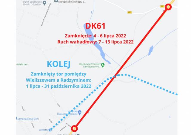 Od 4 do 6 lipca DK61 będzie częściowo zamknięta